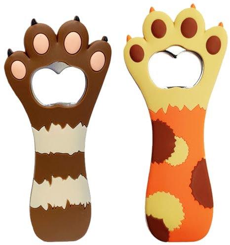 Buaak 2pcs Cat Magnetic Bottle Opener, Magnetic Bar Blade, Creative Cat Scratching Refrigerator Magnet, Funny Beer Opener for Coke, Kitchen Barware, Cat Gifts for Women/Men (Brown and Yellow)