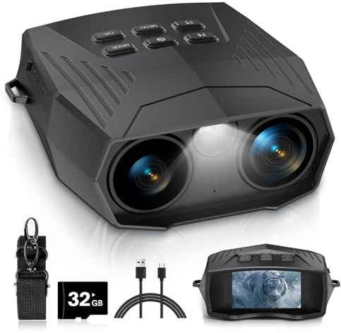 Night Vision Goggles, Night Vision Binoculars for Adults, 5000mAh Rechargeable Infrared Binoculars with 3'' Large Screen, 10X Digital Zoom External Flashlight for Camping