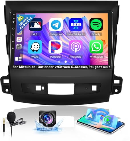[8Cores 2G+64G] Hikity Autoradio Navi Für Mitsubishi Outlander 2 Citroen C-Crosser Peugeot 4007 Android 13 Touch Display mit FM RDS 32EQ 59UI Wireless Carplay Android Auto 9Zoll Bildschirm GPS
