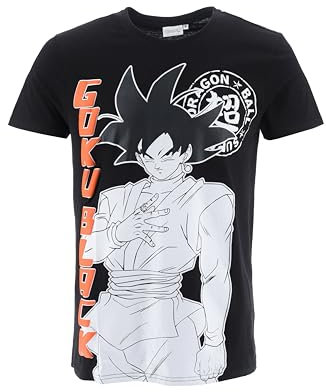 Dragon Ball Z T-Shirt pour Hommes et Adolescents - Goku Manches Courtes en Coton Doux (FR/ES, Alpha/Lettres, L, Taille Normale, Noir)