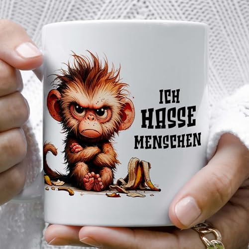 Lustige Affentasse Ich hasse Menschen Witzige Geschenkidee zu Weihnachten für beste Freundin oder Kollegin Humorvolle Tasse für Kaffee oder Tee Affe becher mit Spruch Weihnachtsgeschenk