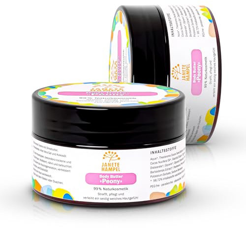 Anti Aging Körperbutter „Peony“ mit Shea- und Kakaobutter | Body Butter Feuchtigkeitsspendend regenerierend | Bodylotion Creme für trockene Haut | Naturkosmetik mit 99% natürliche Inhaltsstoffe
