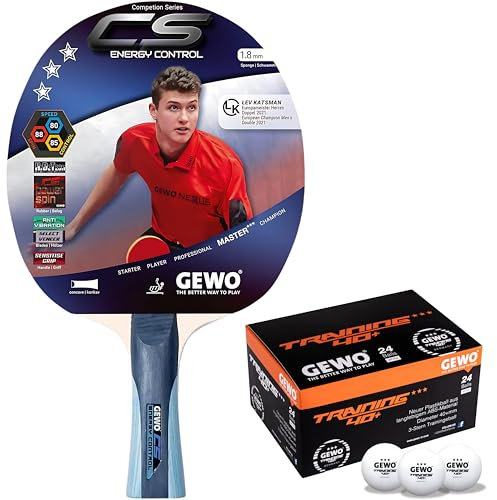GEWO CS Energy Control - Tischtennisschläger - ITTF genehmigt - Tischtennis Schläger mit kontrolliertem Belag und hohen Rotationseigenschaften, konkav, 1,8mm Schwamm, rot-schwarz