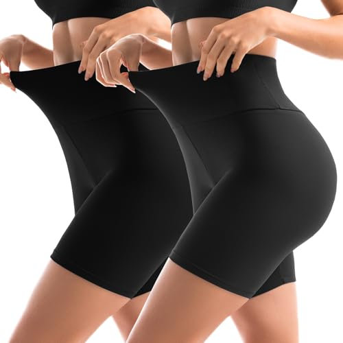 Sanpetix 2er Pack Radlerhose Damen High Waist Kurze Sporthose Leggings Blickdicht Shorts Sommer für Yoga Hose Gym Schwarz