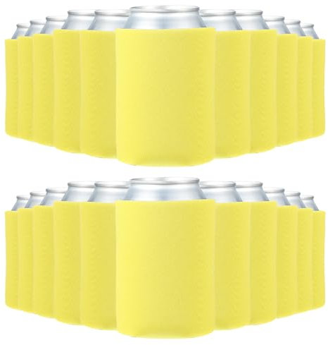 PATIKIL Blank Beer Can Cooler Sleeves, 50Pcs Plain Bulk Collapsible Bottle Sleeve Insulated Foam Can Cover for 10oz Bottle Can Wedding Party Events HTV Sublimation, Yellow