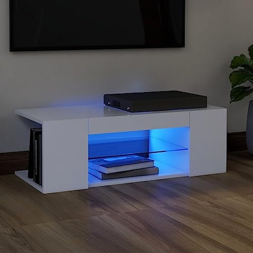 Xichuzi Mueble para TV con Luces LED, Mesa TV, Mueble TV Salon, Mueble Television, Mesa Television, Muebles De Salon, Mesa Salón TV, Blanco 90x39x30 cm