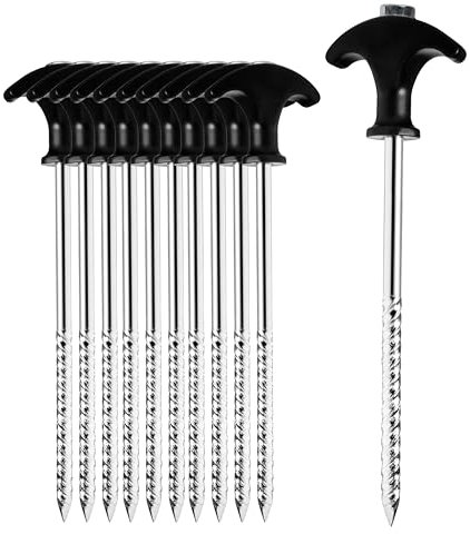 ADVENTURE PEAKS Tent Pegs - 22.5 cm Galvanized Non-Rust Spiral Tent Peg for Tents, Gazebos, Awnings on Hard Ground,10 PCS High Strength Ground Stakes for Camping