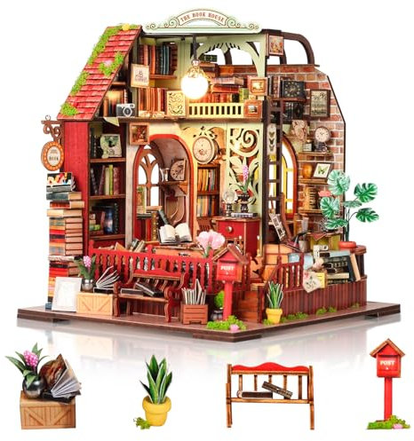 Cuteefun Maquette Maison Miniature pour Adulte à Construire, Maison de Poupée en Bois avec LED pour Adultes à Construire, Cadeaux Uniques pour Les Anniversaires, Noël (Maison Livre)