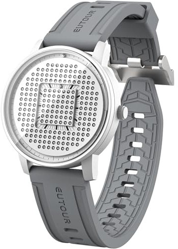 EUTOUR Magneteuhr für Männer Kreative Magnetkugeln Tracking Zifferblatt japanischem Bewegung 40MM 3ATM Silikonband Quarzuhr Geschenkidee für Männer Einzigartige Handgelenk Analoge Uhr Silber