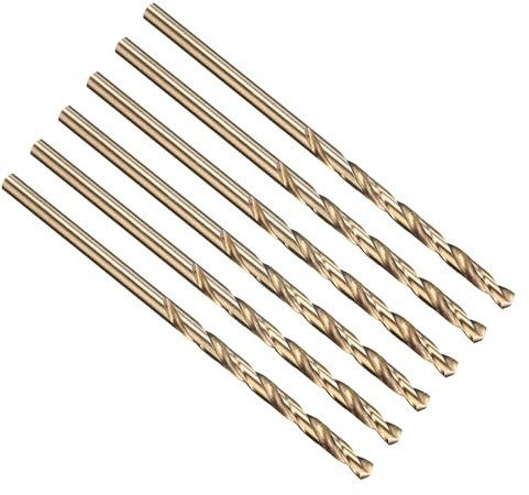PATIKIL 3.2mm Drill Bit 1/8 M35 Cobalt 5% High-Speed Steel 6 Pack | Jobber Straight Shank 135° Gold Finish for Stainless Steel Hard Metal