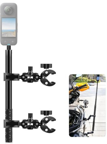 PULUZ Kamerahalterung mit doppelter Superklemme, 150 cm, unsichtbarer Selfie-Stick, verstellbare Action-Cam-Halterung für Insta360, X5, X4, X3, X2, One, RS, R, Ace, Motorrad, Fahrrad, ATV
