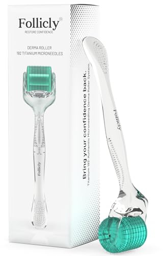 Follicly Derma Roller – Professional Microneedling Tool for Hair, Skin & Face – 192 Authentic Titanium Microneedles – Premium At Home Beauty Care – Includes Free Protective Storage Case