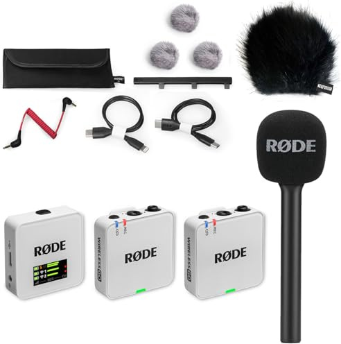 Rode Wireless GO Gen 3 Drahtloses 2-Kanal Mikrofon-Funksystem Weiss mit Interview GO Handadapter und keepdrum Fell-Windschutz BK