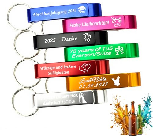 Personalisierter Flaschenöffner Schlüsselanhänger Gravur Party Geschenk(10) | Praktischer Schlüsselanhänger mit Flaschenöffner, personalisiert mit Text, Namen oder Logo, für Hochzeiten und Geburtstage