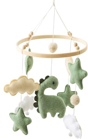 SGZIOO Mobile Baby Windspiele, Mobile Babybett Holz, Baby mobile für Bett, Babymobile mit Sternen, Wolken, Dinosaurier hängenden Dekorationen, Neugeborene Geschenk für Jungen Mädchen