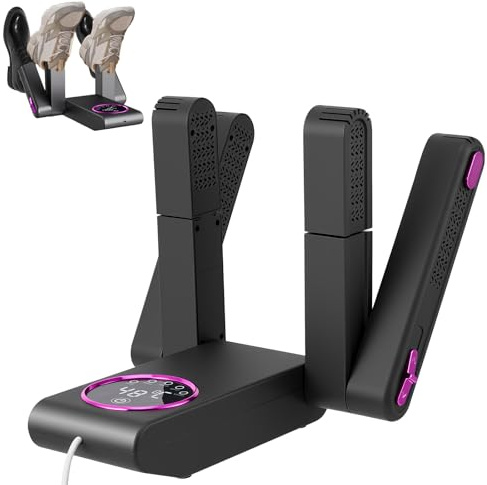 Sèche Chaussures électrique avec Chronométrage, Sèche-Gants et Chauffe-Bottes Conception pliable à double support, Sèche Bottes avec Boîte de sel de rose Élimine Efficacement les Odeurs