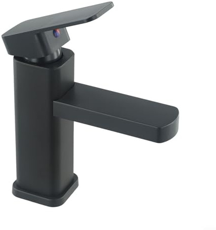 Rubinetto miscelatore per lavabo da bagno a cascata, cromato, quadrato, con leva singola, montaggio su piano caldo e freddo, corpo in acciaio inox, manico in plastica, finitura antiruggine