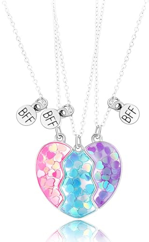 THQAE BFF Collares para 3, Best Friends Cadena con Colgante De Medio Corazón Collar De Amistad con Empalme Juego De 3 Joyería Siempre Amigos Regalos para Mujeres y Niñas