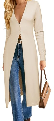 GRACE KARIN Womens Long Cardigan Trendy, Lightweight Knit Dusters Coat, V Neck Button Up Sweater Maxi Dress Beige XL