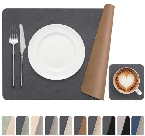 Banchif Platzsets abwaschbar Tischsets Untersetzer Platzdeckchen 6er Set | Tischsets abwaschbar Platzsets und Untersetzer Kunstleder hitzebeständig rutschfest Platzdeckchen (Dark Grau Braun)
