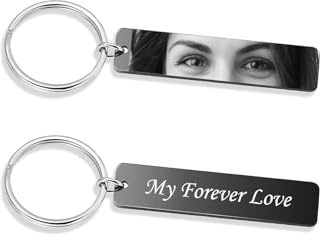 Jovivi Personalisierter Schlüsselanhänger mit Augen Foto Text Gravur Personalisiert Geschenk für Partner Freundin Frauen Männer