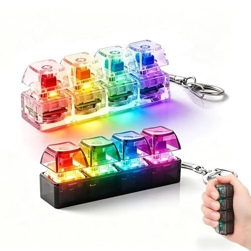 Fidget Toys , Stressabbau Spielzeug mit Beleuchtung, Tastatur Fidget Toy Set mit 2 Stück transparenten Klicker Schlüsselanhängern für Entspannung und Konzentration