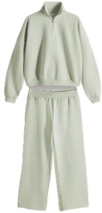 THE SET Damen Trichterkragen-Pullover mit 1/4-Reißverschluss und Jogginghose mit weitem Bein, 2er-Pack