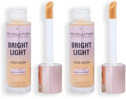 Revolution Bright Light Face Glow, Aufhellende Hauttönung, Strahlender Teint, Leuchtendes Mittel-Hell (Packung mit 2)