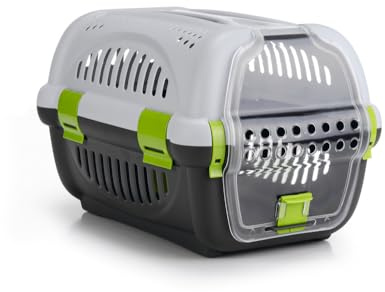 Beeztees Rhino, Transportbox, für kleine Hunde und Katzen, grau/grün, 51x34,5x33 cm