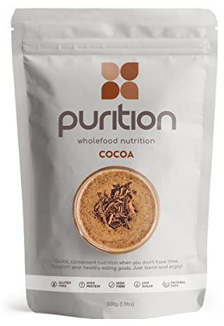 Purition Chocolate – High Protein Wholefood Shake | 500g Natural Meal Replacement with Whey Protein for Keto Diet, Weight Loss & Healthy Breakfasts | 12 Servings