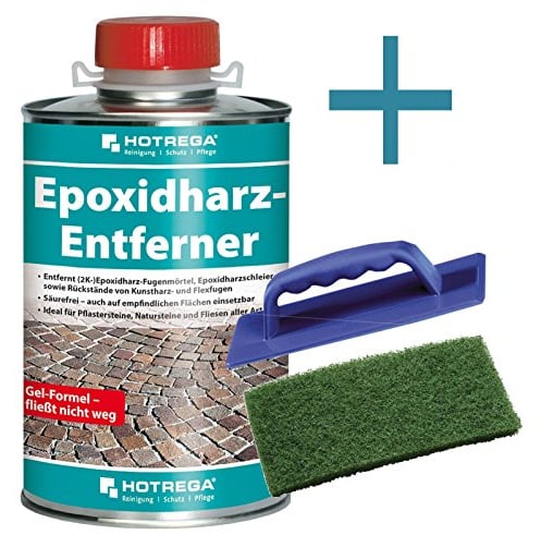 HOTREGA Epoxidharz Entferner Gel - Spezialreiniger für Fugen & Verschmutzungen, säurefrei, für empfindliche Oberflächen (1 Liter, Handpad, Halter)