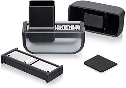 Microplane 48048 - Picadora y rebanadora de ajo, acero inoxidable, plástico, color negro