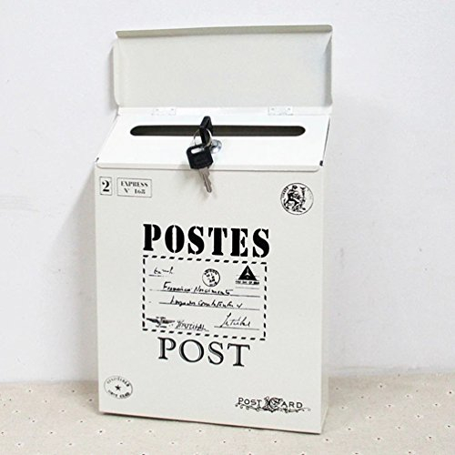 TentHome Briefkasten Postkasten Antik-Look Briefkastenanlage Mailbox Wandbriefkasten Zeitungsfach Farbiger Letterbox Zeitungskasten mit Klappe Weiß1