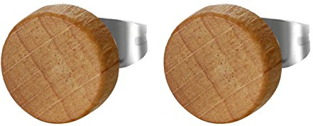 JewelryWe Schmuck Herren Damen Ohrstecker, Edelstahl Holz Runde Ohrringe Piercing, Kaffee, 10mm