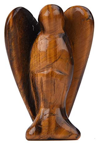 June&Ann Œil de tigre naturel de poche - Ange gardien de poche sculpté en cristal de guérison de 3,8 cm - Figurines d'ange gardien de poche pour la méditation et l'équilibre des chakras