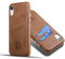 LUCKYCOIN Genuine Leather Case with Card Holder for iPhone XR 6.1in,Wallet Case with Metal Buttons,Dark Brown