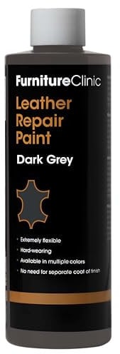 Furniture Clinic Leather Repair Paint & Dye | Self Seal Colourant for Quick and Easy Leather Repair | Suitable for Sofas, Car Seat, Shoes, Handbag, and More - Dark Grey, 500ml