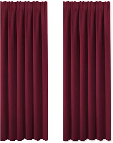 BellaHills Burgundy Blackout Curtains for Bedroom - Pencil Pleat Thermal Insulated Room Darkening Curtains for Living Room, Set of 2 Panels (66 x 90 Inch, Burgundy Red)