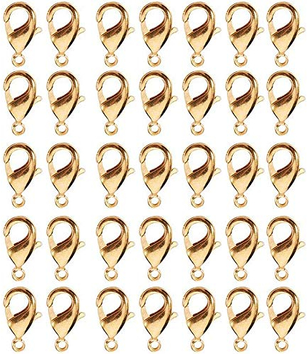 Tweal Karabiner Verschluss,100 Stück Versilberte Karabinerverschlüsse Schmuckverschlüsse für Halsketten Armband,Anhänger,Fußkette,Schmuckherstellung (Gold 12mm)