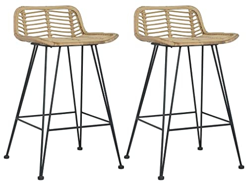 vidaXL 2X Barstuhl Barhocker Tresenhocker Küchenhocker Bar Stuhl Hocker Tresenstuhl Thekenhocker Bistrohocker Natur Rattan Metall-Beine