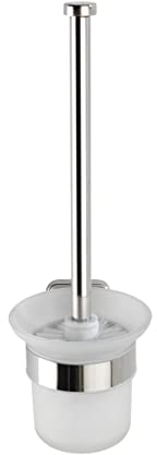 WENKO WC-Garnitur Mezzano, hochwertiger Bürstenhalter aus satiniertem Glas mit hygienischer WC-Bürste, Halterung in aus rostfreiem, glänzendem Edelstahl, 11,5 x 34 x 14,5 cm