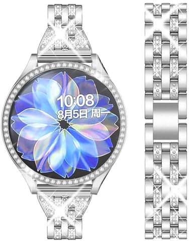 DEALELE Cinturino Compatibile con Samsung Galaxy Watch Active 2 40mm / Galaxy Active 2 44mm, Bracciale in Metallo Acciaio Inossidabile Diamante Lucido con Custodia Protettiva, Argento