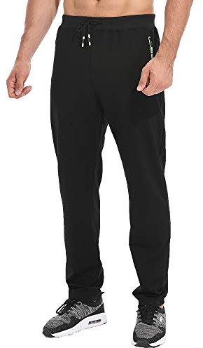 Tansozer Mens Joggers Tracksuit Bottoms Open Hem Cotton Sweatpants Jogging Pants Zip Pockets Black S