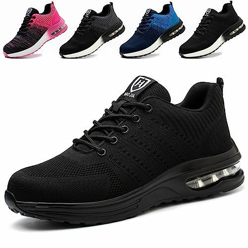 ZSDZSZ Arbeitsschuhe Herren Leicht Sicherheitsschuhe Damen Atmungsaktive Stahlkappenschuhe Sportlich Schutzschuhe,Schwarz,45 EU