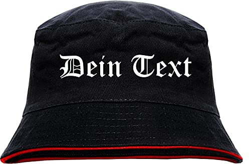 Individueller Fischerhut - altdeutsch gerade - Bucket Hat mit Wunschtext Bedruckt SchwarzRot M