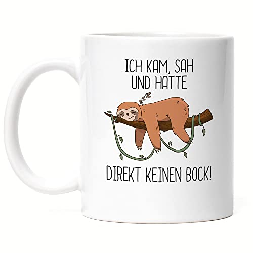 Hey!Print Ich kam sah und hatte direkt keinen Bock Tasse Lustig Spruch Ironie Faultier Geschenk Bürokollegen