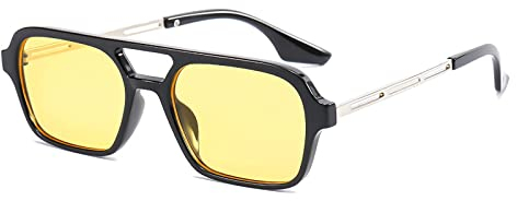 OSAGAMA Vintage Quadratische Sonnenbrille für Damen Herren 70er Jahre Kleine Brille Metallrahmen Schwarz/Gelb