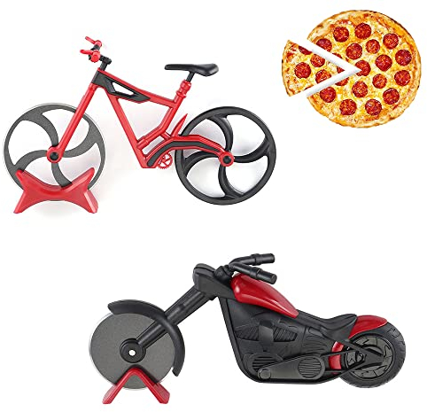 Jingying 2 Stücke Pizza Roller, Fahrrad Pizzaschneider, Motorrad Pizzaschneider, Fahrrad-Kuchenschneider, für Pizza und Desserts (2 Modelle)