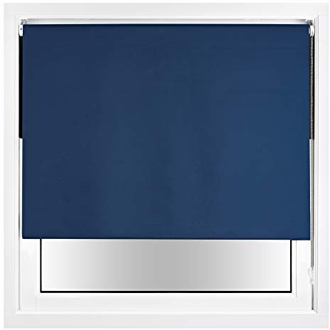 FURNISHED Blackout Roller Blind with Metal Fittings Trimmable Insulated Thermal Fabric Heavy-duty Easy Install Brackets Window Roller Blinds - Navy Blue, 175W x 165H cm