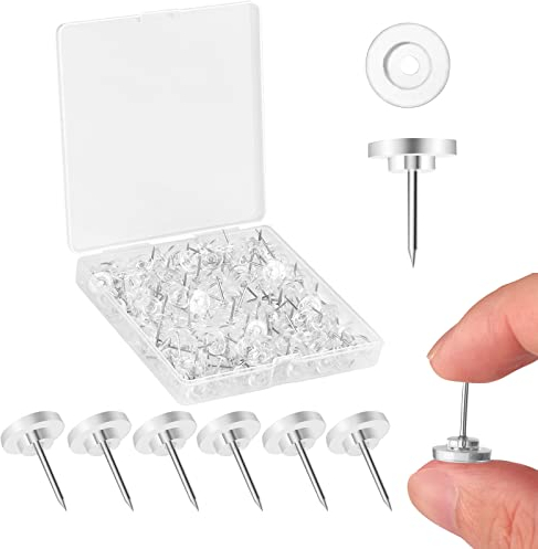 200 Stück Transparente Reißzwecken, Länge 17mm Pinnwandnadeln Flach Reißnägel Deko mit Aufbewahrungsbox für Tafel Weltkarte Cork Board Korktafel Wand Pinnwand (Kopfdurchmesser 10 mm)